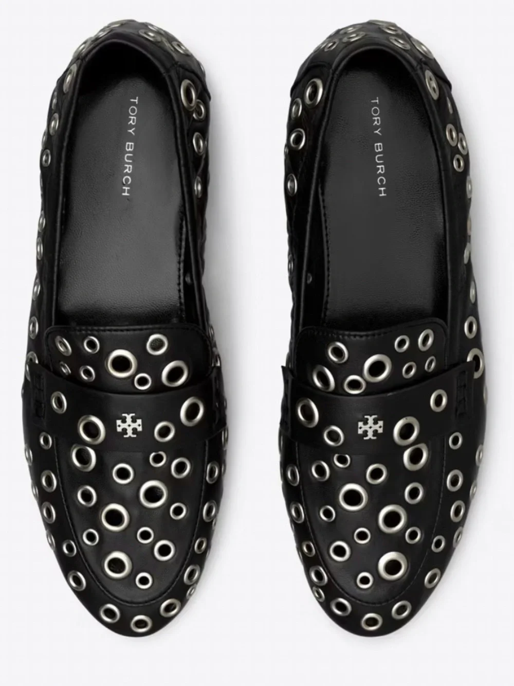Tory Burch Black Leather eyelet ballet loafers size 9
